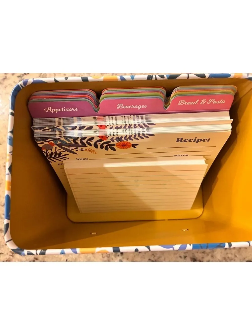 Floral Pattern Recipe Card Box with Dividers and Recipe Cards